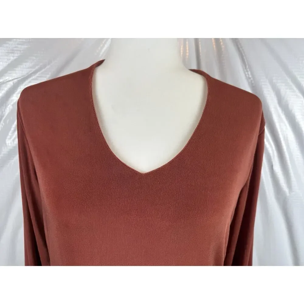 Chico's Travelers Crystal V Top NWT Burnt Sienna 3/4 Sleeve Size 1 Med 8/10